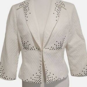 Chic White Blazer with Black Dot Accents